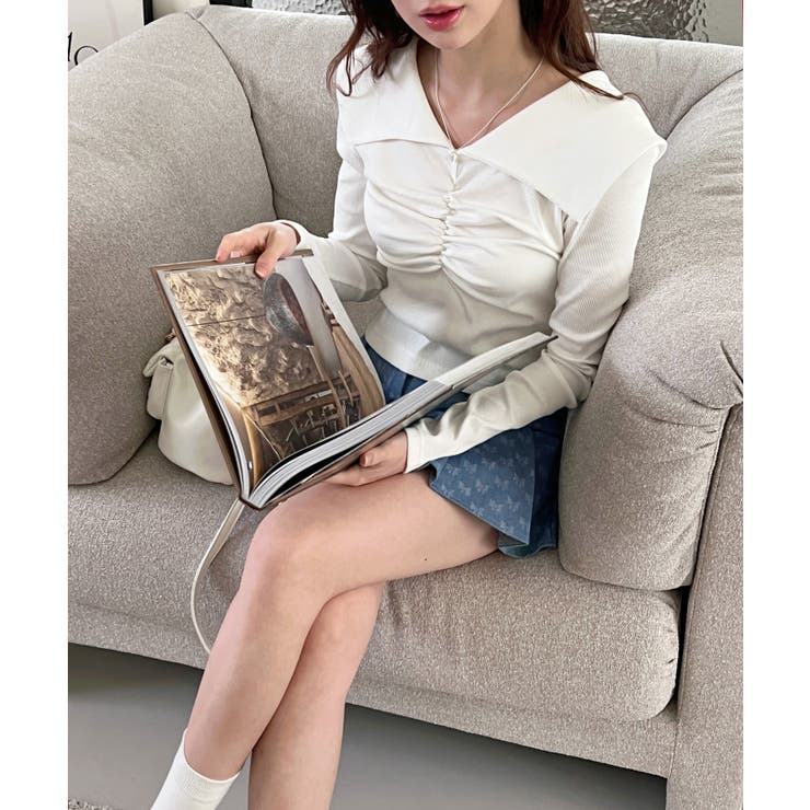 シャーリングワイドカラー長袖Tシャツ | by muni:r | 詳細画像17 