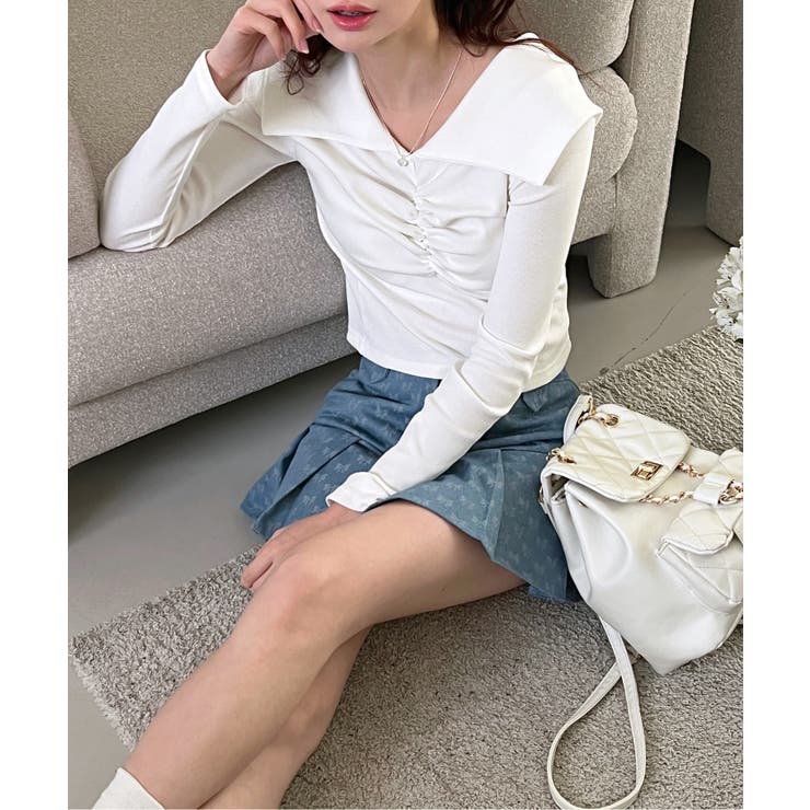 シャーリングワイドカラー長袖Tシャツ | by muni:r | 詳細画像18 