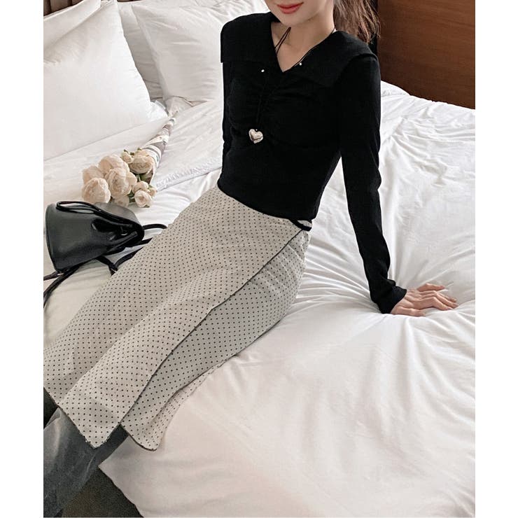 シャーリングワイドカラー長袖Tシャツ | by muni:r | 詳細画像34 