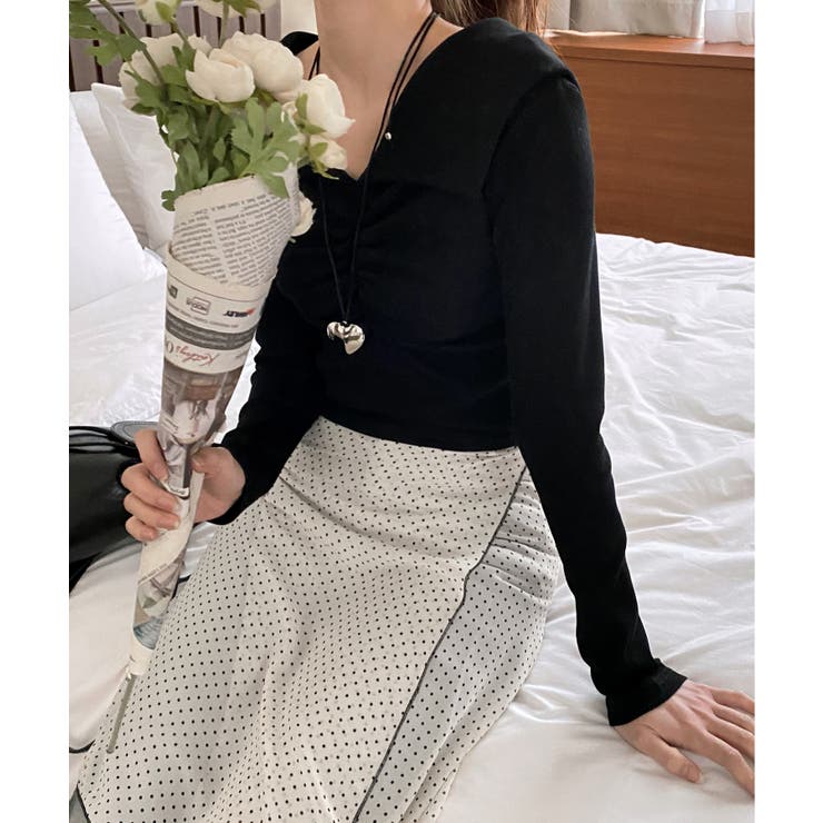 シャーリングワイドカラー長袖Tシャツ | by muni:r | 詳細画像35 