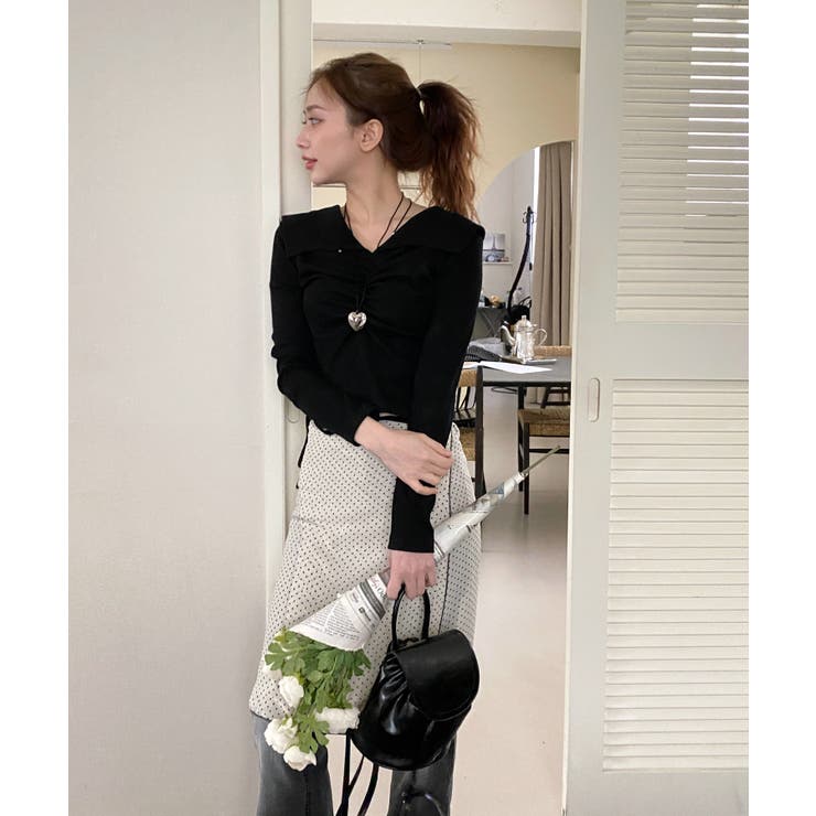 シャーリングワイドカラー長袖Tシャツ | by muni:r | 詳細画像41 