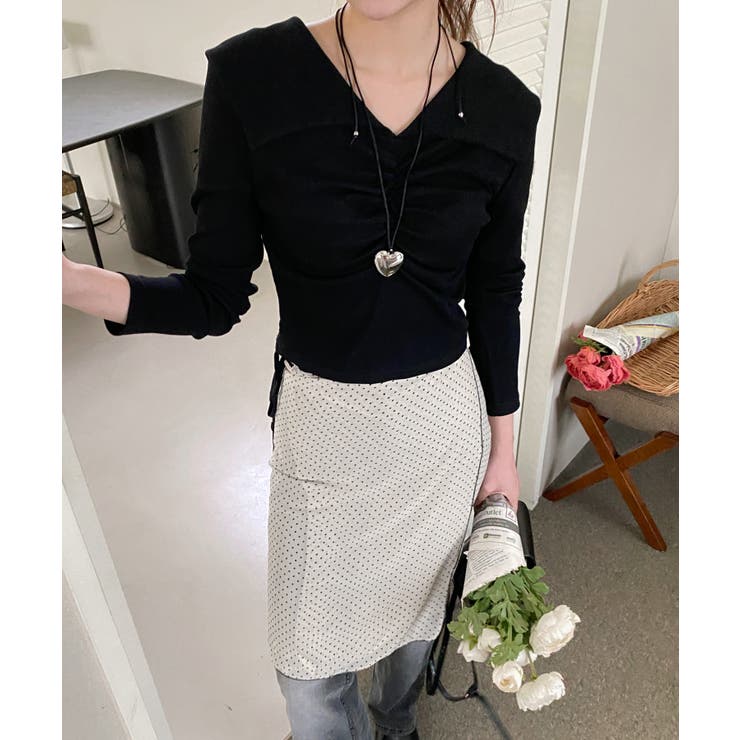 シャーリングワイドカラー長袖Tシャツ | by muni:r | 詳細画像42 