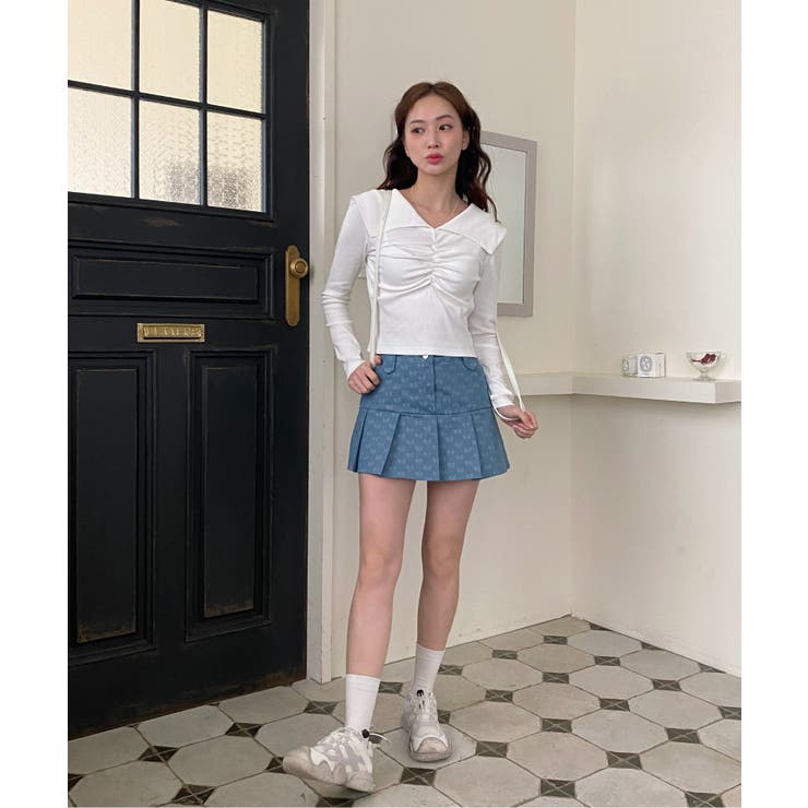 シャーリングワイドカラー長袖Tシャツ | by muni:r | 詳細画像5 