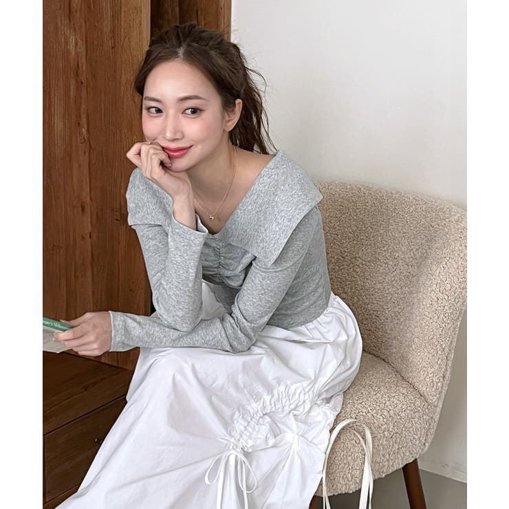 シャーリングワイドカラー長袖Tシャツ | by muni:r | 詳細画像55 