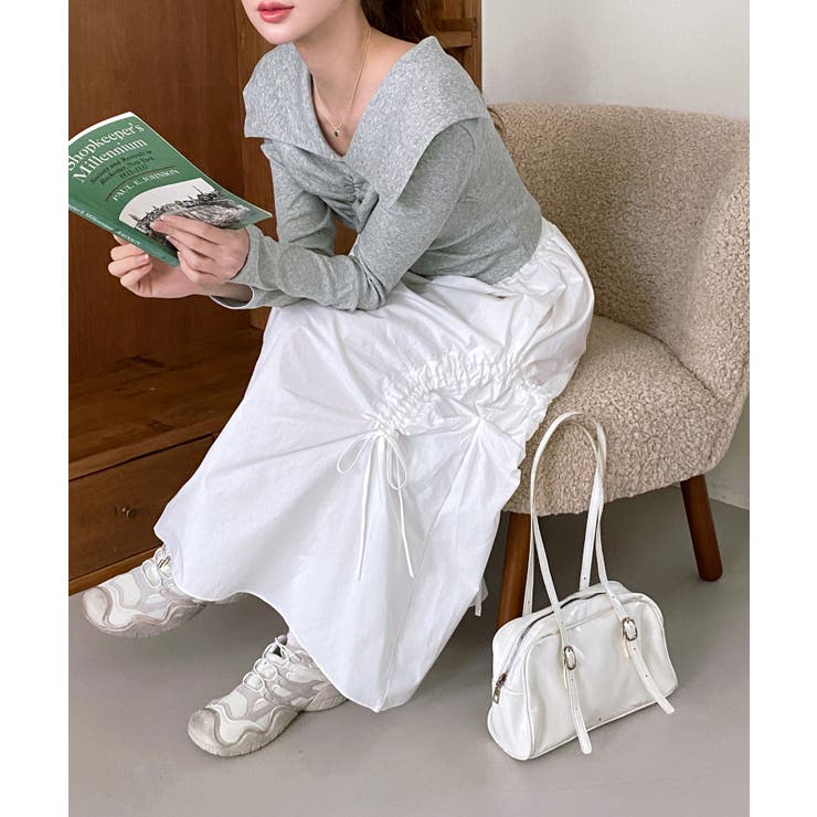 シャーリングワイドカラー長袖Tシャツ | by muni:r | 詳細画像57 