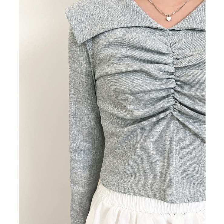 シャーリングワイドカラー長袖Tシャツ | by muni:r | 詳細画像60 