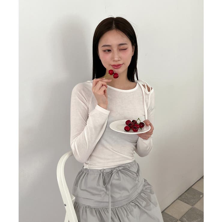 アンバランスリボンロングTシャツ | by muni:r | 詳細画像11 