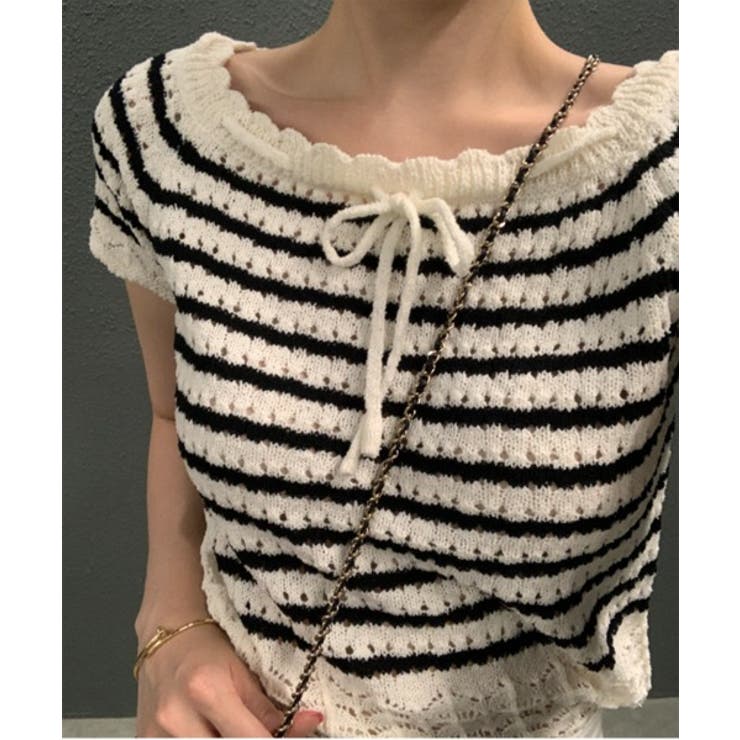 パンチングリボン半袖ニット | by muni:r | 詳細画像5 