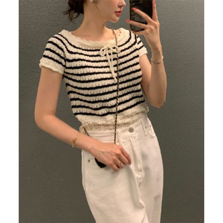 パンチングリボン半袖ニット | by muni:r | 詳細画像7 