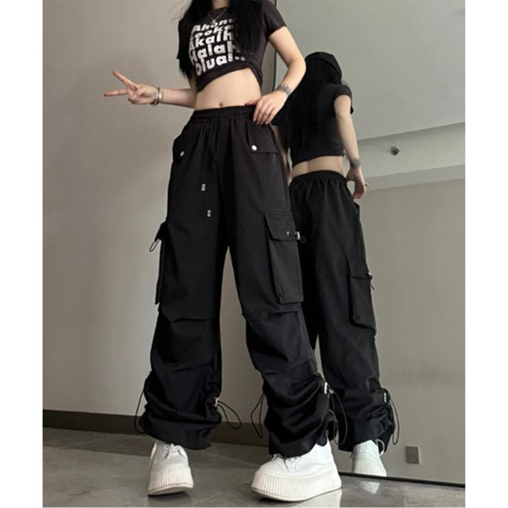 【MODIMOOD】シャーリングバンディングユニークワイドパンツ カーゴシャーリングバンディングパンツ[品番：FROW0001379]｜by