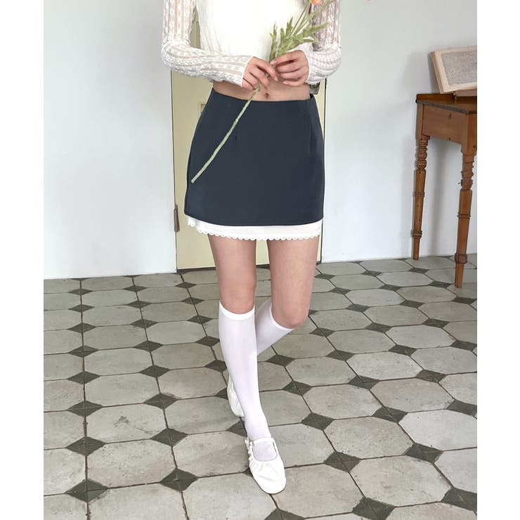 バイカラーレイヤードローライズミニスカート[品番：FROW0001388