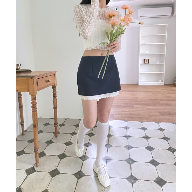 バイカラーレイヤードローライズミニスカート[品番：FROW0001388]｜by