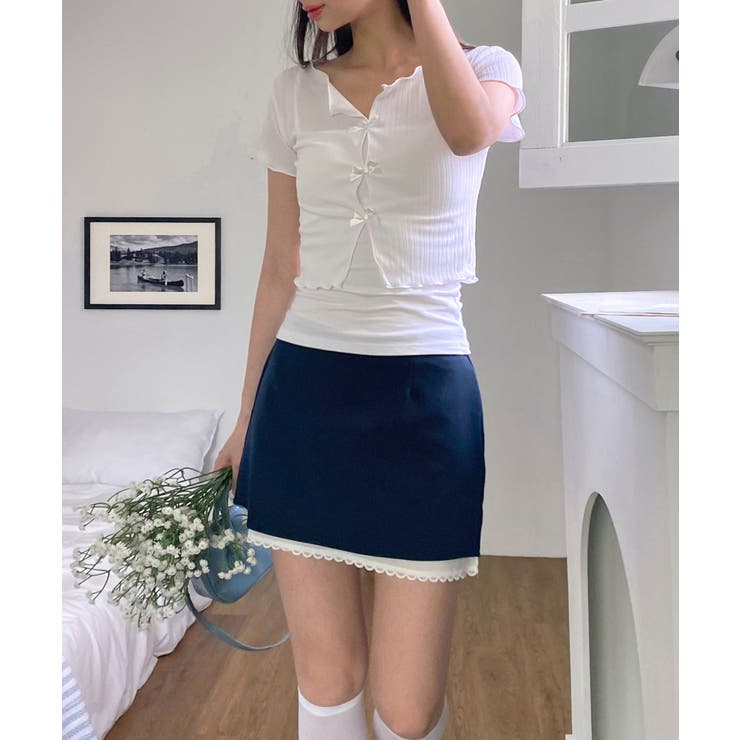 バイカラーレイヤードローライズミニスカート[品番：FROW0001388]｜by