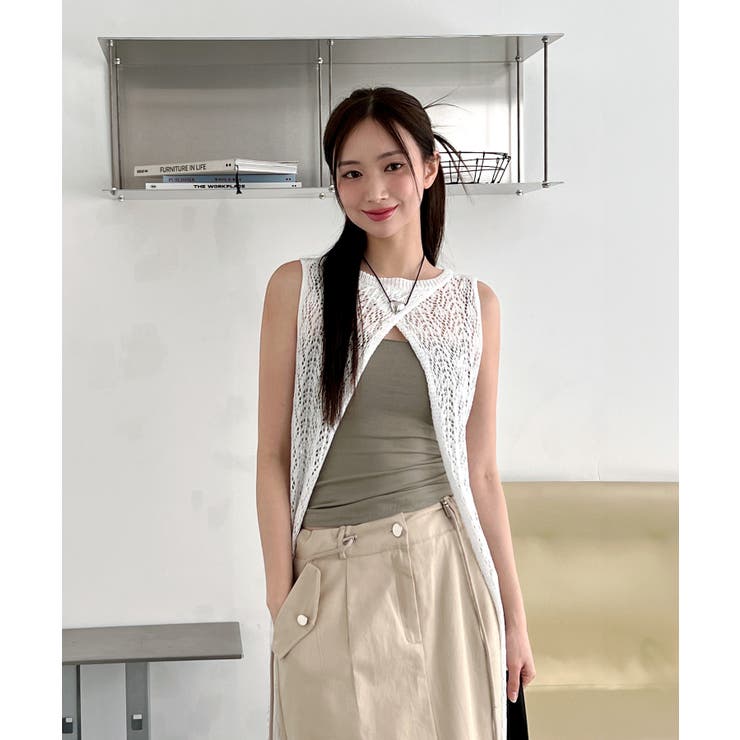 シースルーレイヤードロングニットワンピース[品番：FROW0001386