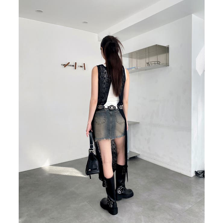 シースルーレイヤードロングニットワンピース[品番：FROW0001386