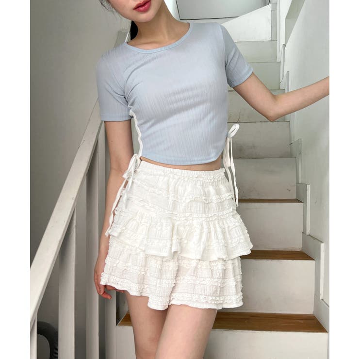 サイドラインクロップド半袖Tシャツ | by muni:r | 詳細画像1 