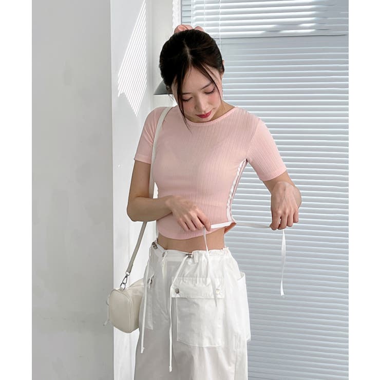 サイドラインクロップド半袖Tシャツ | by muni:r | 詳細画像11 