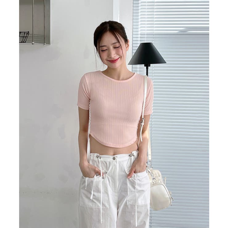 サイドラインクロップド半袖Tシャツ | by muni:r | 詳細画像16 