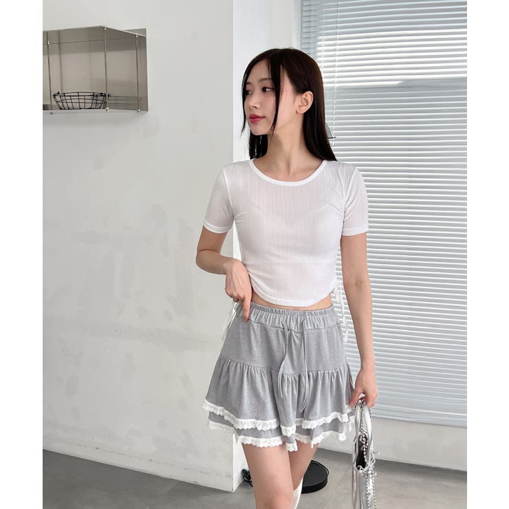 サイドラインクロップド半袖Tシャツ | by muni:r | 詳細画像24 