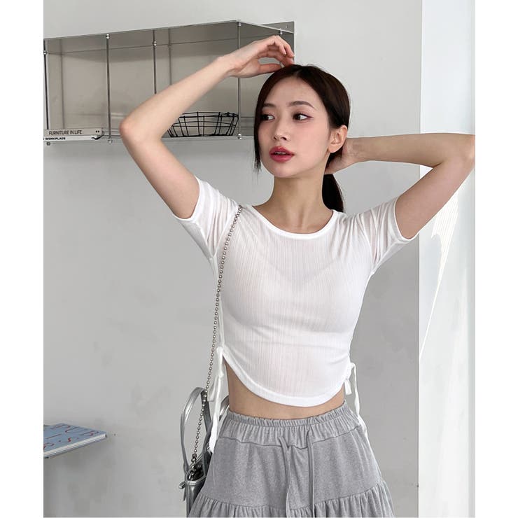 サイドラインクロップド半袖Tシャツ | by muni:r | 詳細画像25 