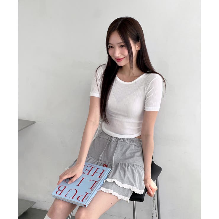 サイドラインクロップド半袖Tシャツ | by muni:r | 詳細画像26 