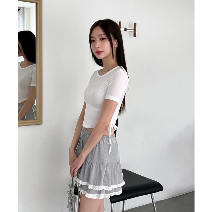 サイドラインクロップド半袖Tシャツ | by muni:r | 詳細画像29 