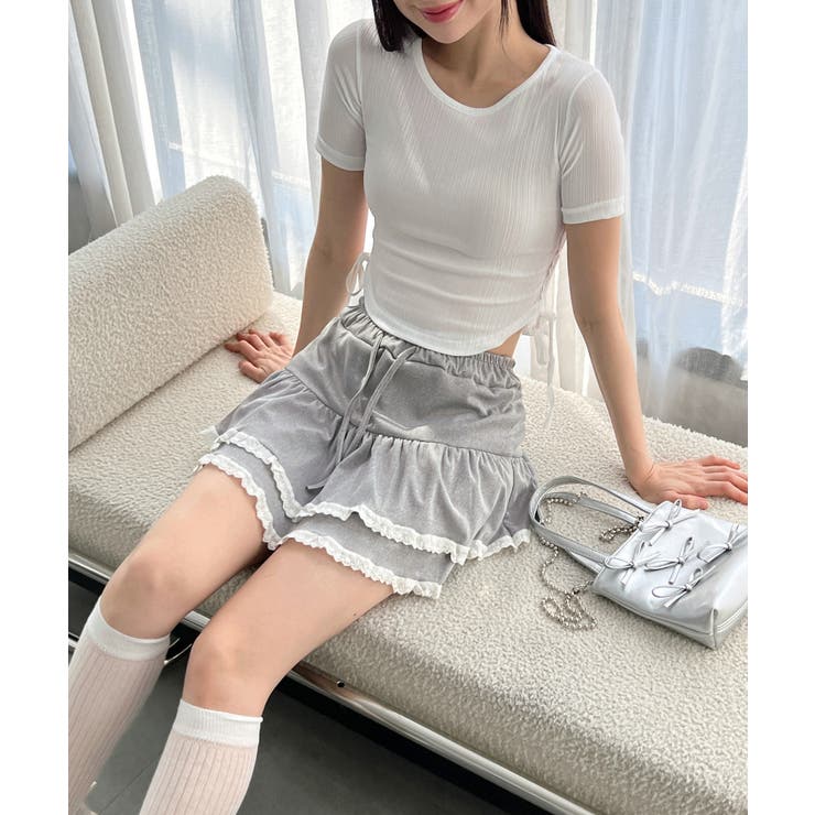 サイドラインクロップド半袖Tシャツ | by muni:r | 詳細画像30 