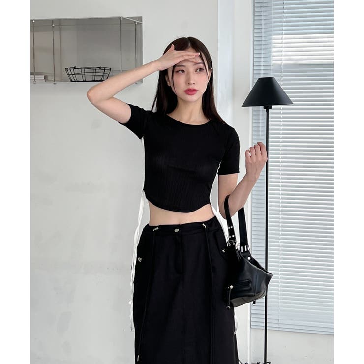 サイドラインクロップド半袖Tシャツ | by muni:r | 詳細画像33 