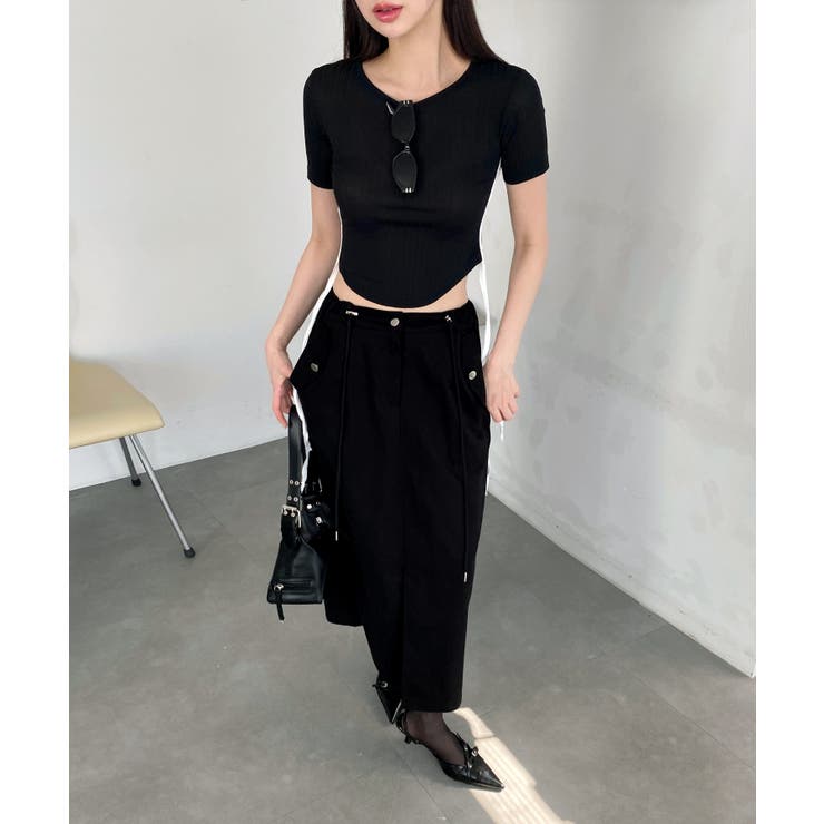 サイドラインクロップド半袖Tシャツ | by muni:r | 詳細画像34 