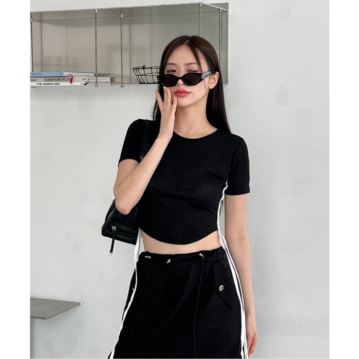 サイドラインクロップド半袖Tシャツ | by muni:r | 詳細画像35 