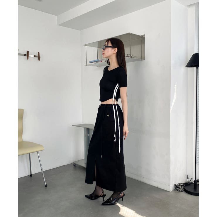 サイドラインクロップド半袖Tシャツ | by muni:r | 詳細画像36 