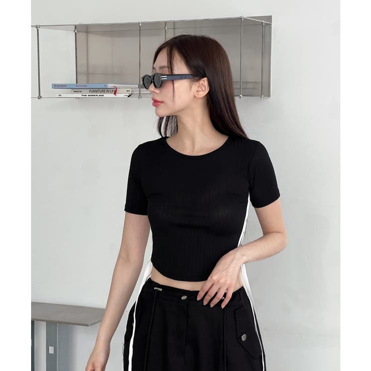 サイドラインクロップド半袖Tシャツ | by muni:r | 詳細画像37 