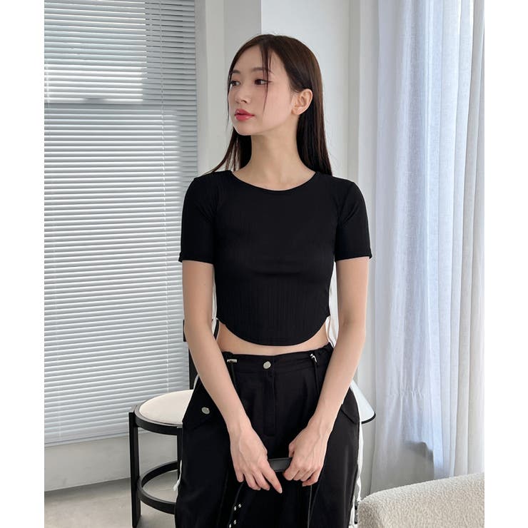 サイドラインクロップド半袖Tシャツ | by muni:r | 詳細画像38 