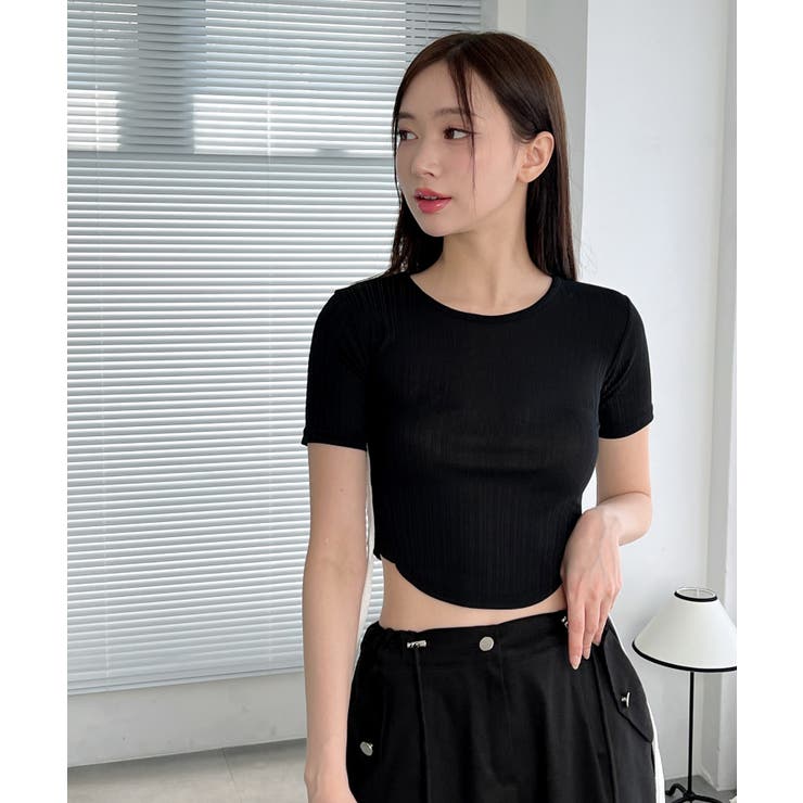 サイドラインクロップド半袖Tシャツ | by muni:r | 詳細画像39 