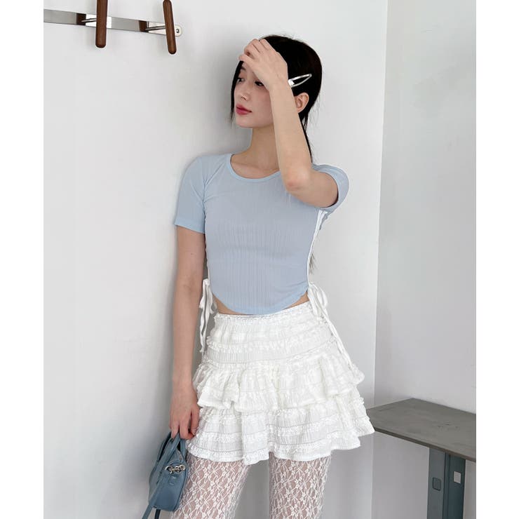 サイドラインクロップド半袖Tシャツ | by muni:r | 詳細画像4 