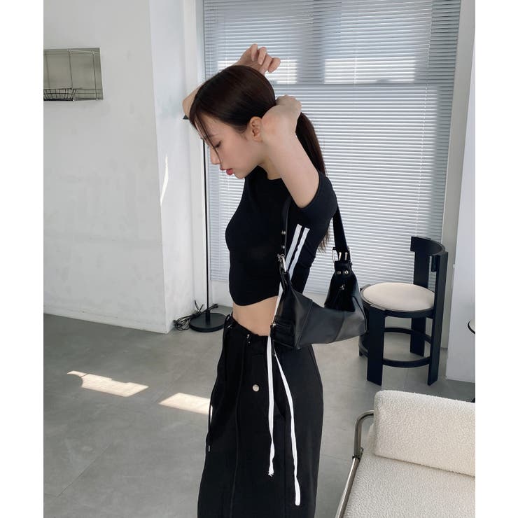 サイドラインクロップド半袖Tシャツ | by muni:r | 詳細画像40 