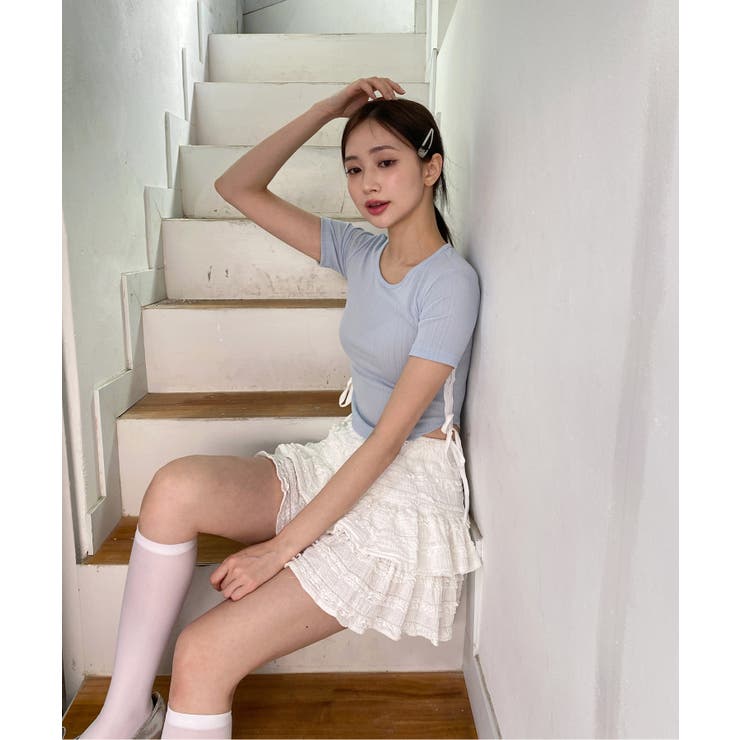 サイドラインクロップド半袖Tシャツ | by muni:r | 詳細画像7 