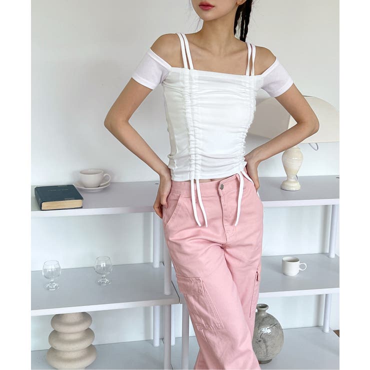 ダブルストラップシャーリング半袖Tシャツ | by muni:r | 詳細画像12 