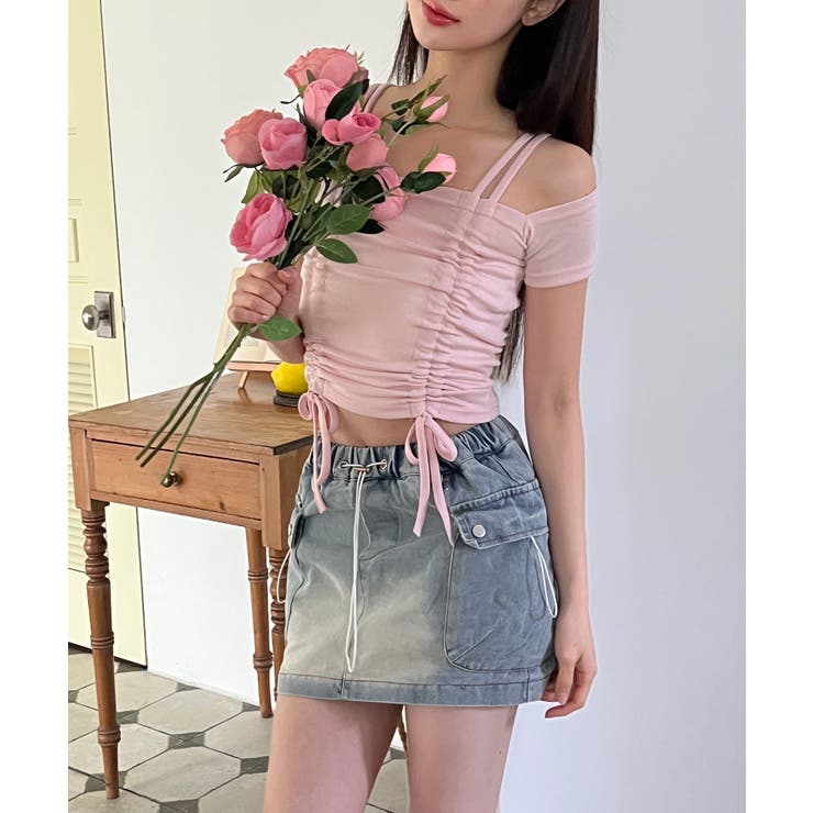 ダブルストラップシャーリング半袖Tシャツ | by muni:r | 詳細画像19 