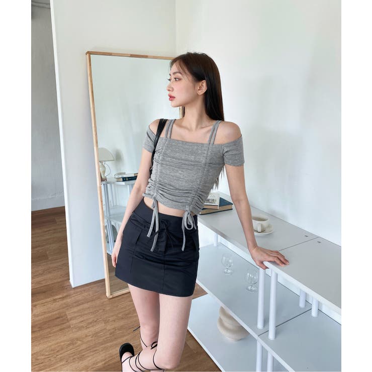 ダブルストラップシャーリング半袖Tシャツ | by muni:r | 詳細画像33 