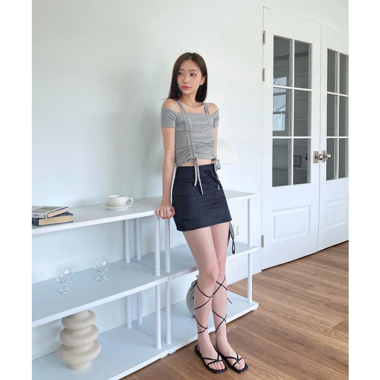 ダブルストラップシャーリング半袖Tシャツ | by muni:r | 詳細画像37 