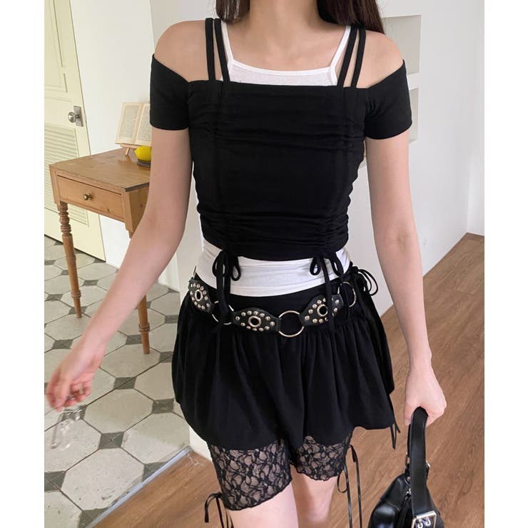 ダブルストラップシャーリング半袖Tシャツ | by muni:r | 詳細画像38 