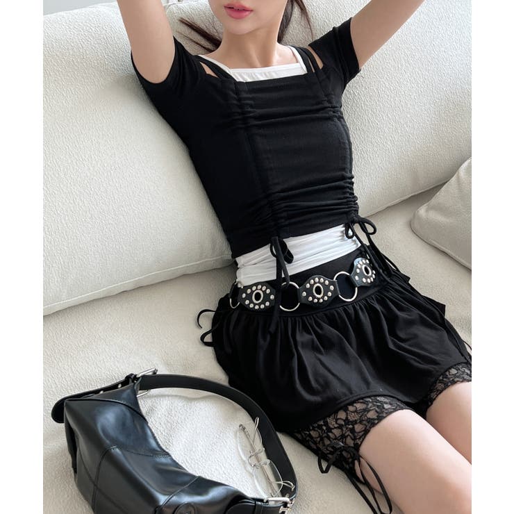 ダブルストラップシャーリング半袖Tシャツ | by muni:r | 詳細画像42 