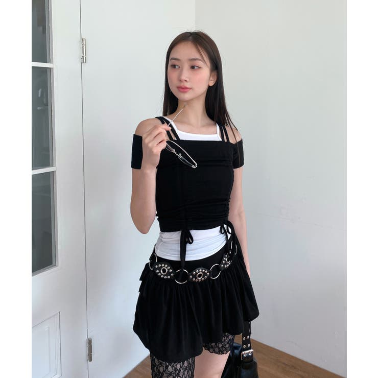 ダブルストラップシャーリング半袖Tシャツ[品番：FROW0001401