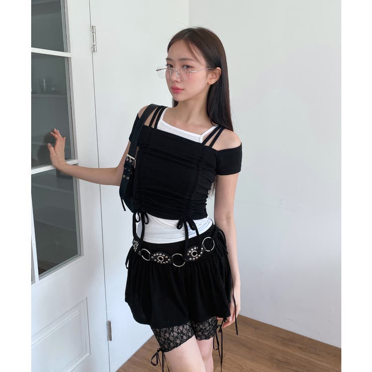 ダブルストラップシャーリング半袖Tシャツ | by muni:r | 詳細画像44 