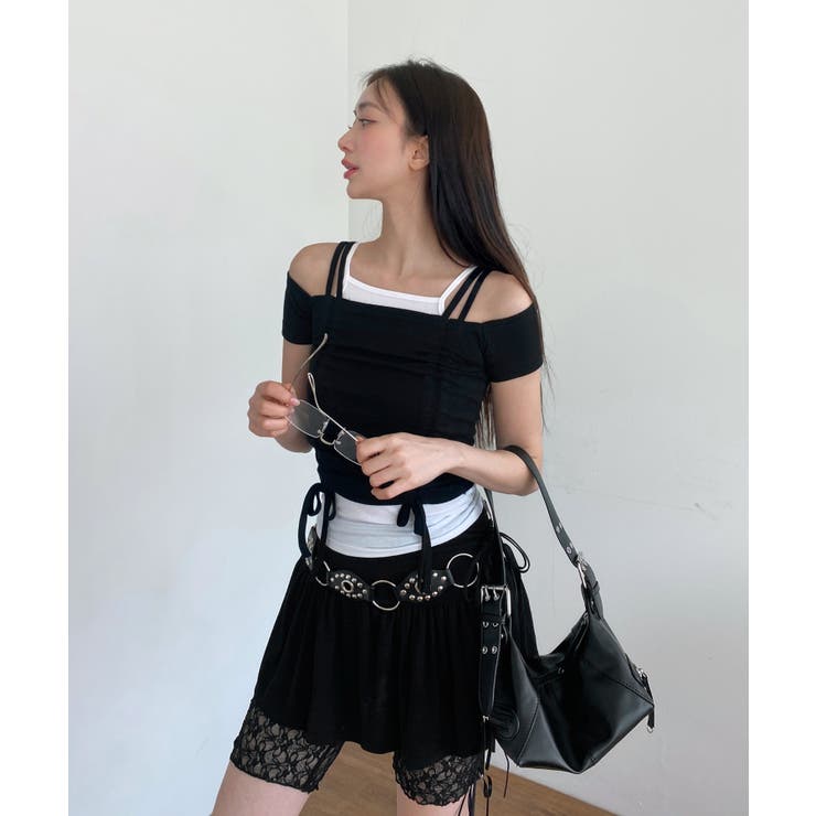 ダブルストラップシャーリング半袖Tシャツ | by muni:r | 詳細画像45 