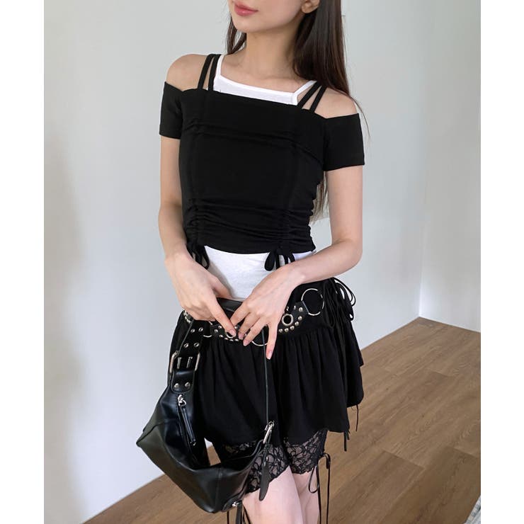 ダブルストラップシャーリング半袖Tシャツ[品番：FROW0001401