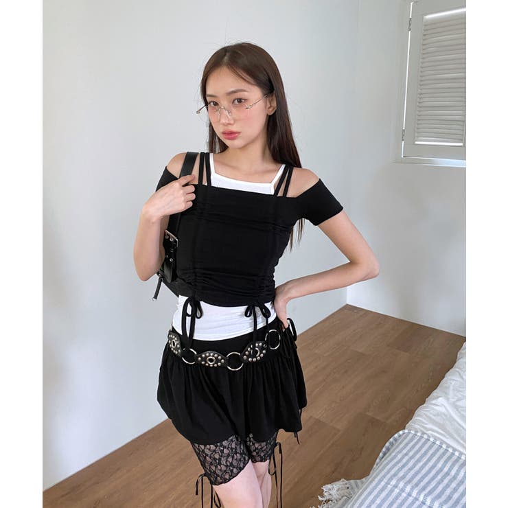 ダブルストラップシャーリング半袖Tシャツ | by muni:r | 詳細画像48 