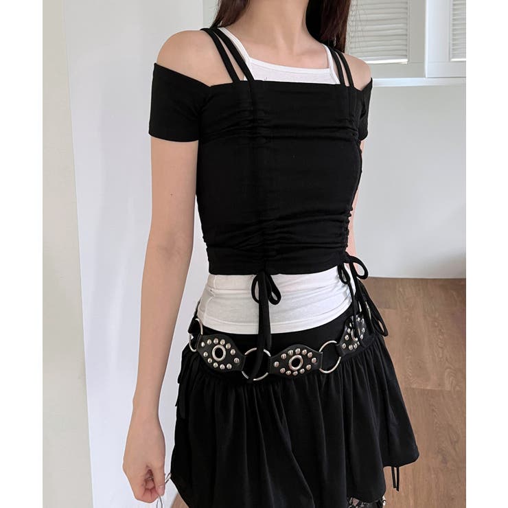 ダブルストラップシャーリング半袖Tシャツ | by muni:r | 詳細画像49 