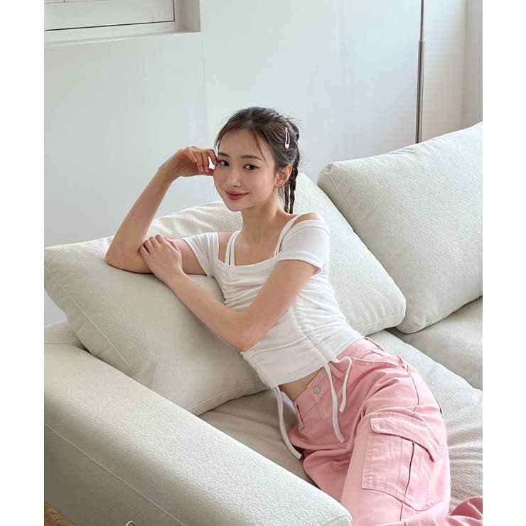 ダブルストラップシャーリング半袖Tシャツ | by muni:r | 詳細画像5 